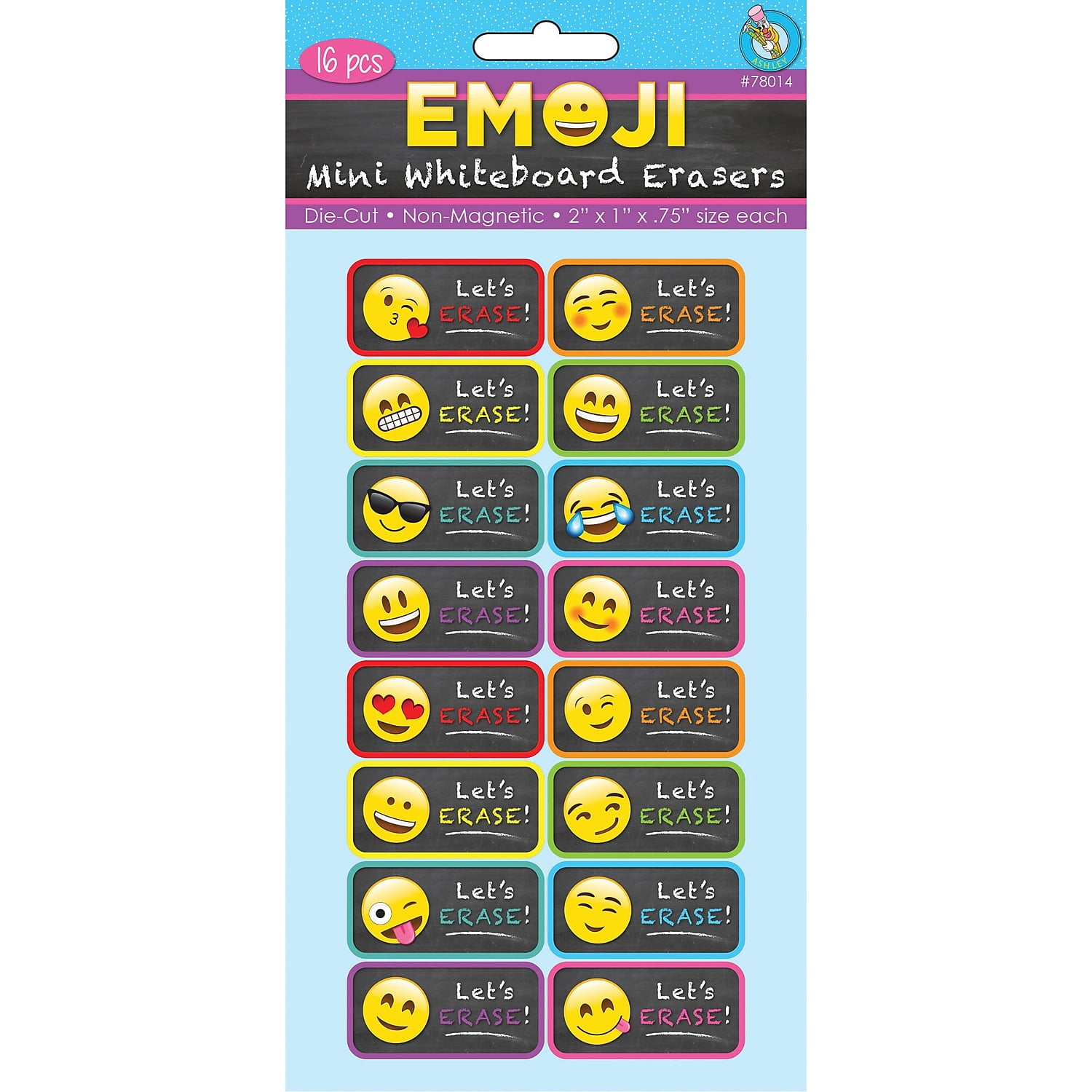 Emoji Mini Whiteboard Erasers with Colorful Foam and Felt, Pack of 16