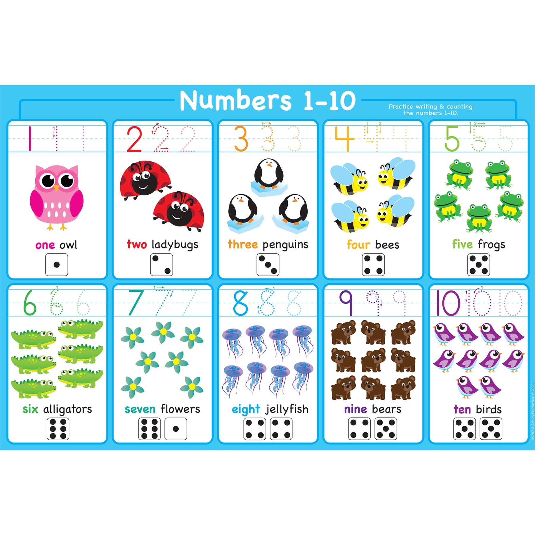 Colorful Smart Poly Numbers Learning Placemat for Kids, 13" x 19", Pack of 10