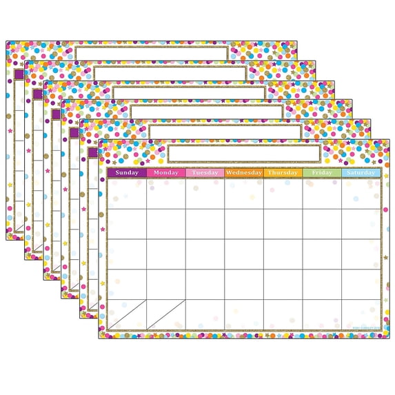 Ashley Productions Smart Poly Chart, 13" x 19", Confetti Calendar, Pack of 6