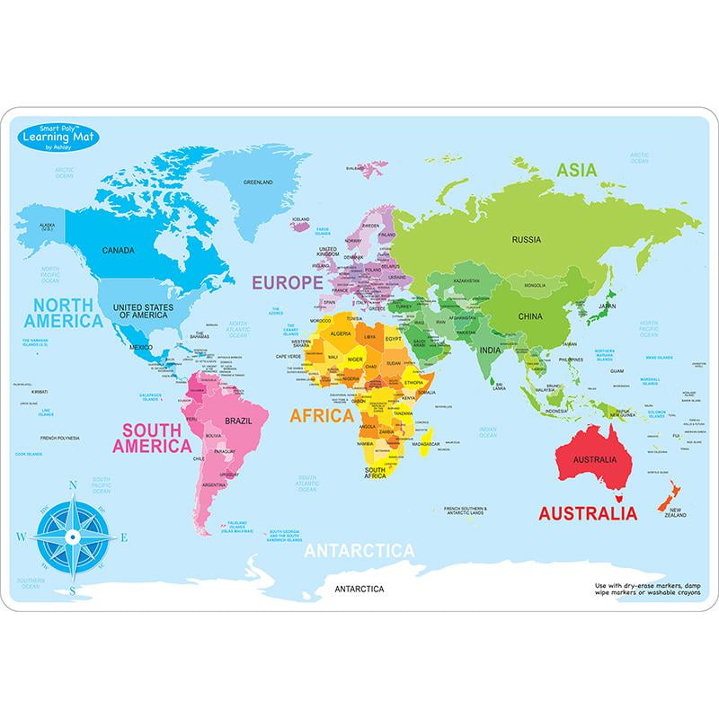 Smart Poly 12" x 17" Double-Sided World Map Learning Mats