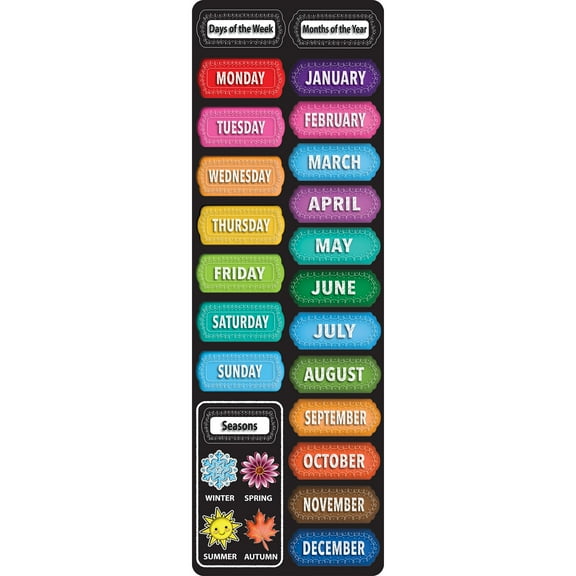 Ashley Productions Smart Poly, The Original Fun Mat, Mat Runner, 15.5" x 47", Days, Months, Seasons, Chalk Loop