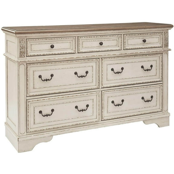 Ashley Realyn 7 Drawer Dresser in Chipped White and Brown
