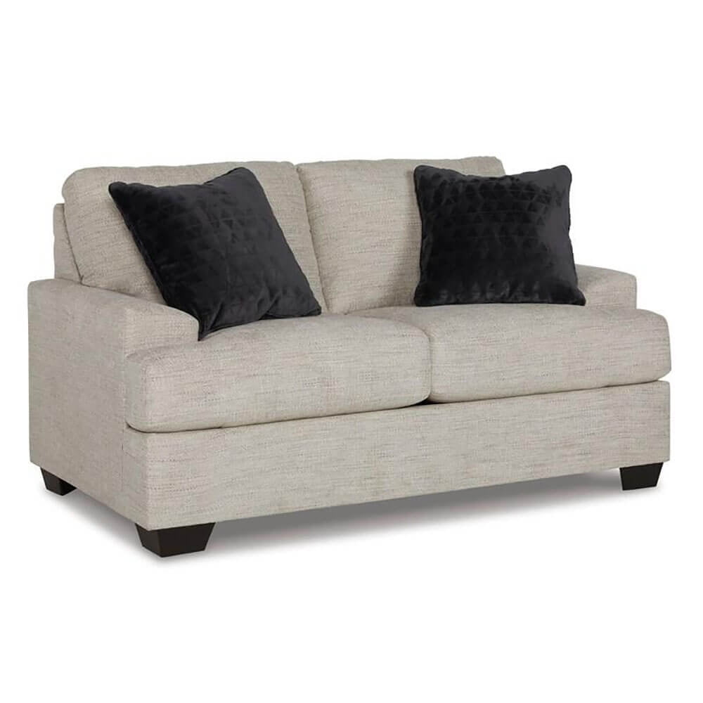 Pebble Gray Microfiber Loveseat with Black Accent Pillows