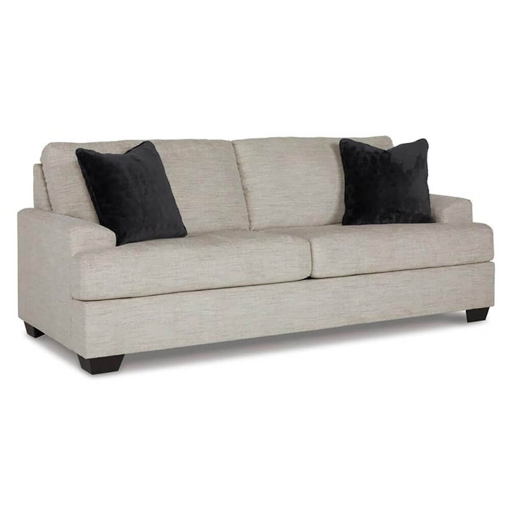 Gray Fabric Stationary Sofa with Black Accent Pillows