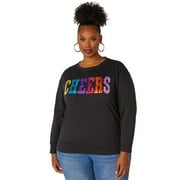 Ashley Stewart Women's Plus Size Cheers Sequin Embellished Sweatshirt, Black