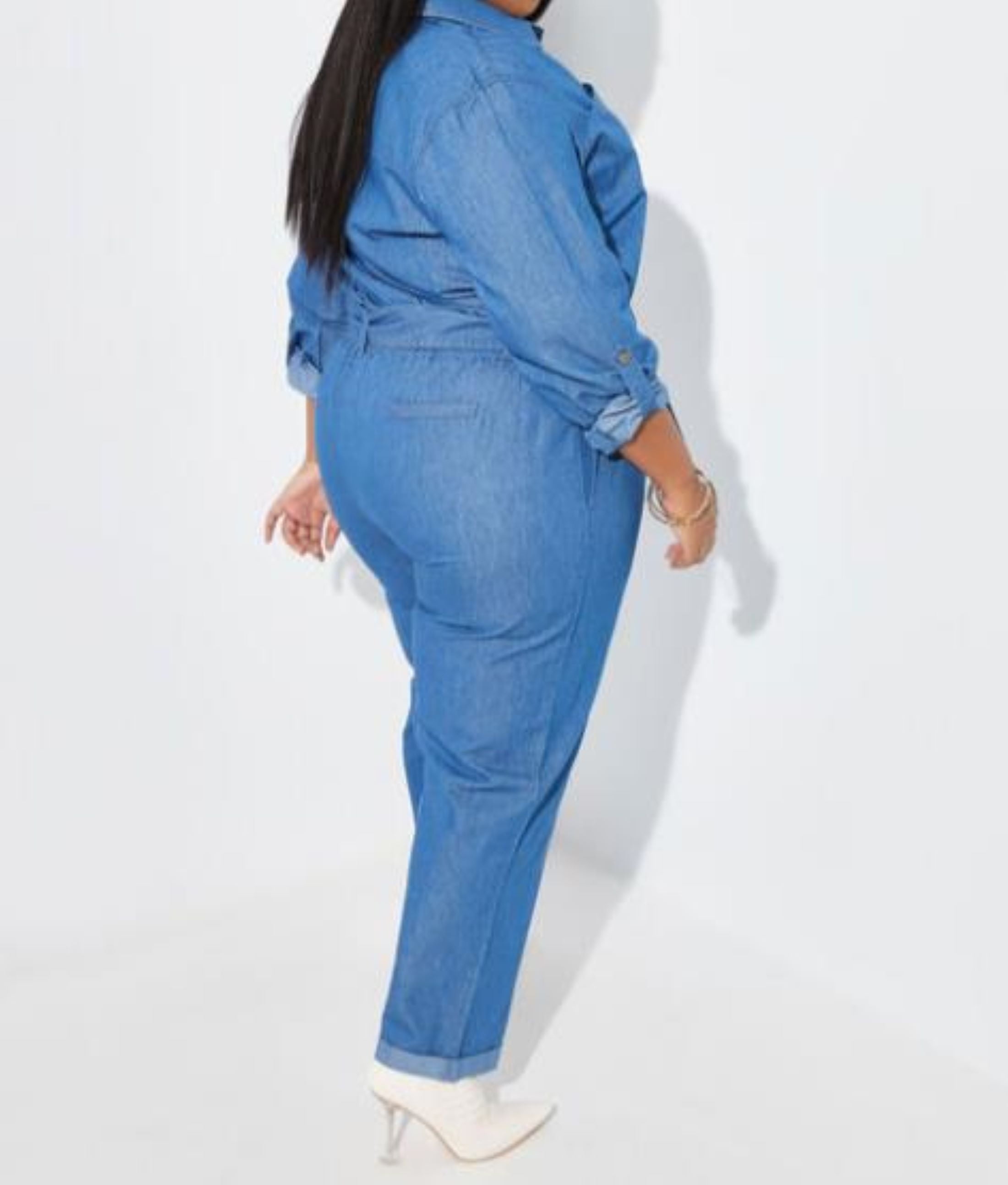 Ashley Stewart Plus Size Women`s Belted Chambray Utility Jumpsuit, Denim,  18 