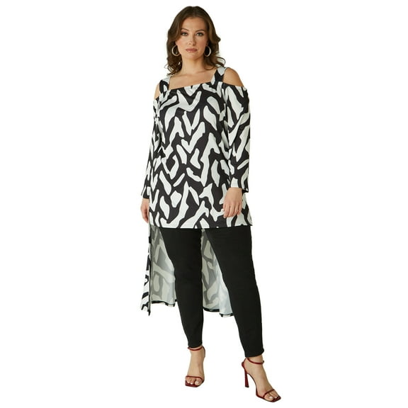 Ashley Stewart Women's Plus Hi-Low Printed Off the Shoulder Dress, Sizes 10/12-26/28