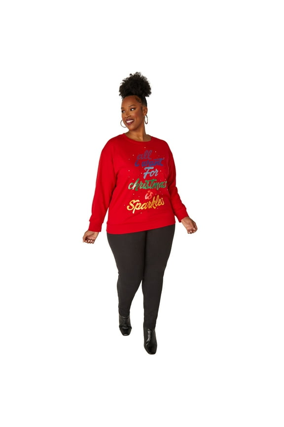 Women's Plus Size All I Want For Christmas Is Sparkle Sweatshirt, Red