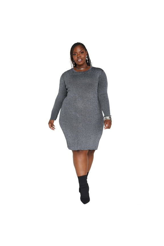 Women's Plus Size Lurex™ Bodycon Sweater Dress, Black And Silver