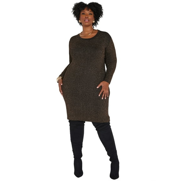 Ashley Stewart Women's Plus Size Lurex™ Bodycon Sweater Dress, Bronze