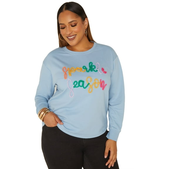 Ashley Stewart Women's Plus Size Sparkle Season Hi Low Sweatshirt