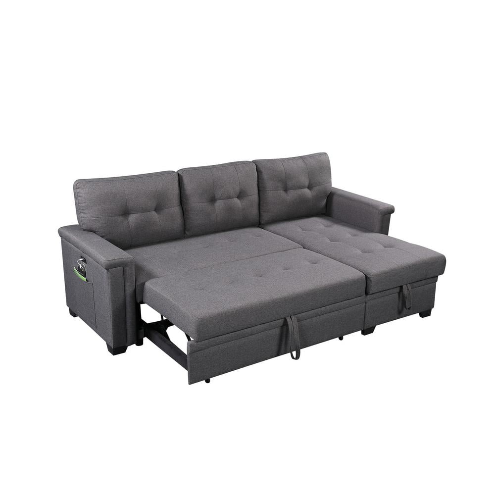 Dark Gray Linen Three Piece Sectional Sofa with Storage and Ottoman