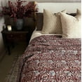 thumbnail image 1 of Ashlyn Kantha Quilt Burgundy Quilt Handblock Print Handmade Cotton Kantha Indian Netural Colour Indian inspired Bedding burgundy bedding, 1 of 4