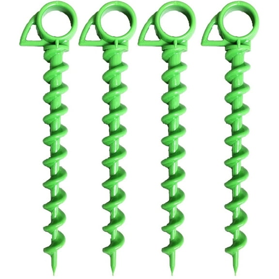 Ashman 10 inch Plastic Spiral Ground Anchor, Green, Pack of 4