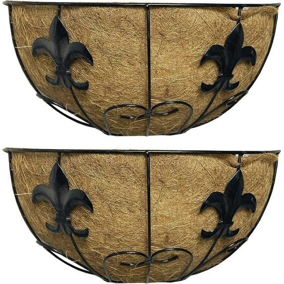 Ashman 16" Inch Metal Hanging Planter Basket (2 Pack) with Coco Coir Liner Round Wire Plant Holder Chain Porch Décor Flower Pots Hanger Garden Decoration Indoor Outdoor Watering Hanging Baskets