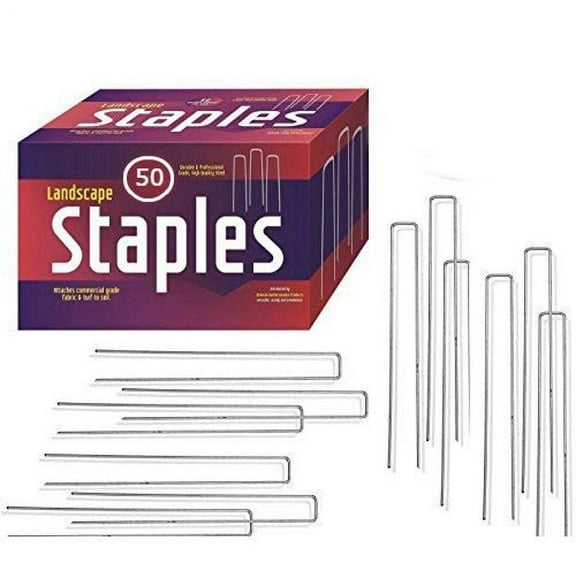 Ashman 50 Pack 12 Inch Galvanized Garden Stakes Landscape Staples, Silver Color Fence Stake - Sturdy Rust Resistant Gardening Supplies for Anchoring Landscaping, Weed Barrier Fabric,