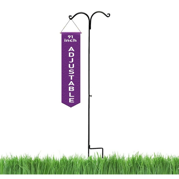 Ashman 91 Inch Adjustable Shepherds Hook with Twin Hooks 5/8 Inches Thick, Super Strong, Rust Resistant Steel Hook for Hanging Plant Baskets, Bird Feeders, Lanterns, Wind Chimes and use at Weddings