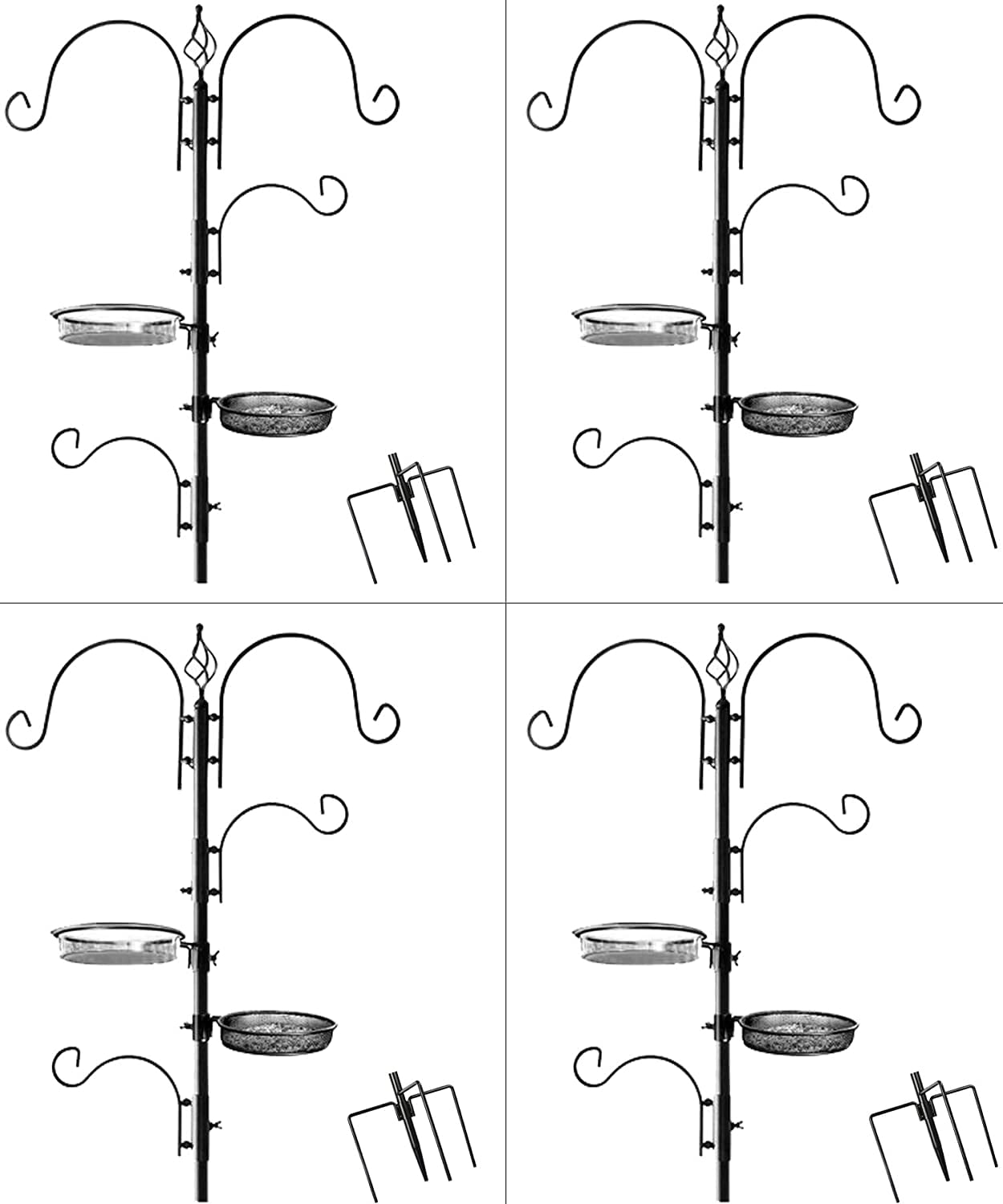 Black Metal Multi-Feeder Bird Feeding Station with Bird Bath
