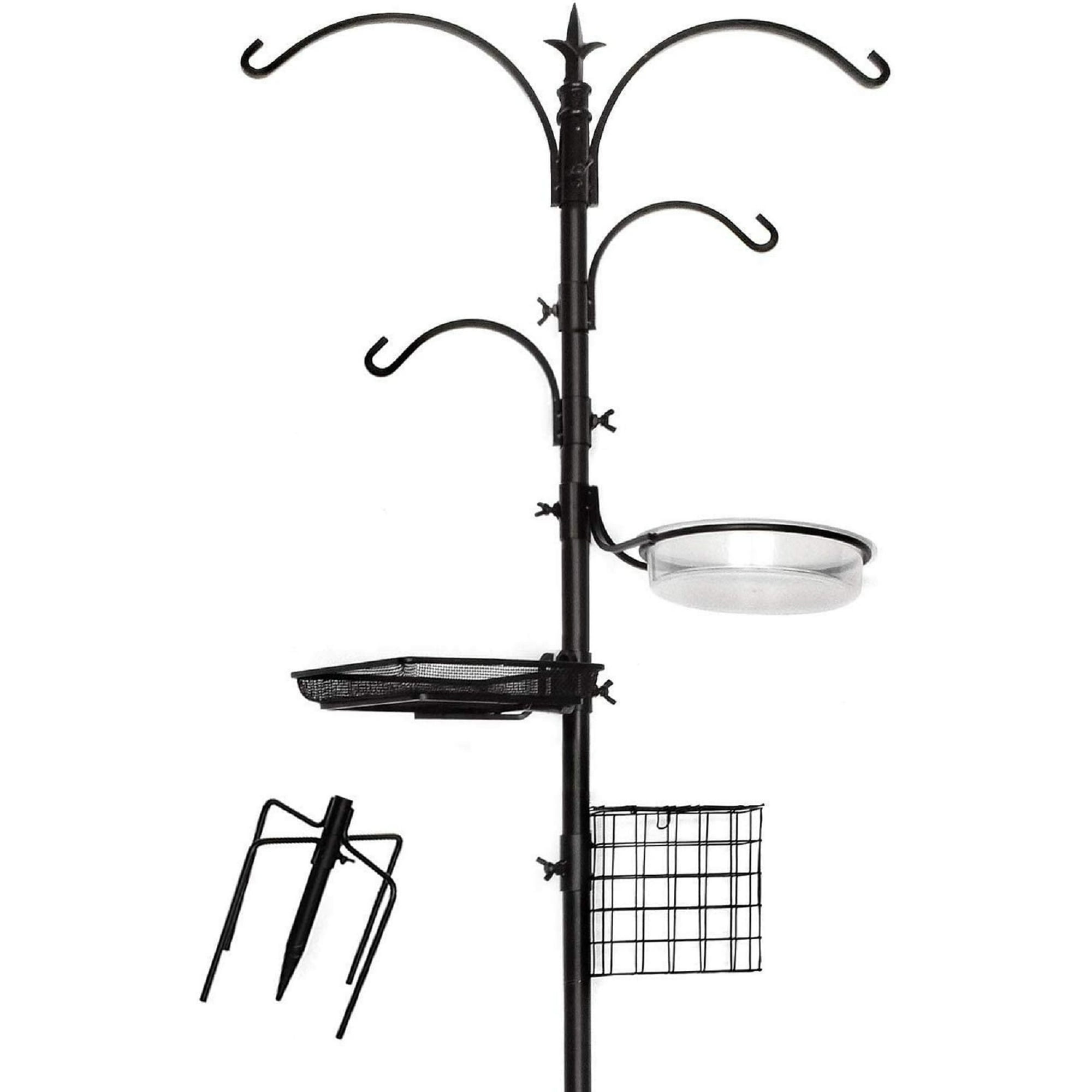 Ashman 92" Black Metal Bird Feeding Station with Multiple Hooks