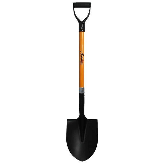 Ashman Heavy Duty Round Point Digging Shovel - 41 inches Long – Orange Metal Shovel (1 Pack).