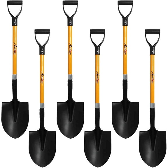 Ashman Heavy Duty Round Point Digging Shovel - 41 inches Long – Orange Metal Shovel(6 Pack)