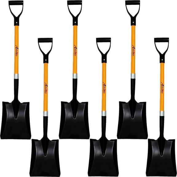 Ashman Heavy Duty Square Point Transfer Shovel - 41 inches Long – Orange Metal Shovel ( 6 Pack )