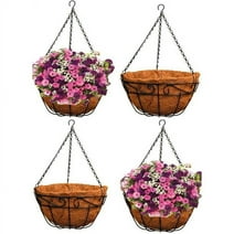 Ashman Online, 14 inch Metal Hanging Planter Basket Black Color, with Coco Coir Liner Round, Wire Plant Holder Chain Porch Hanger Garden Decoration Indoor Outdoor Watering Hanging Baskets 4Pack.