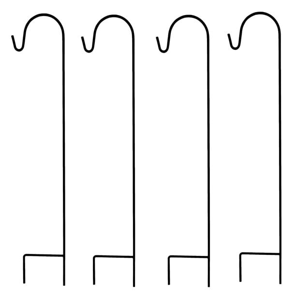 35-Inch Black Glossy Metal Shepherd Hooks for Outdoor Decor, 4-Pack