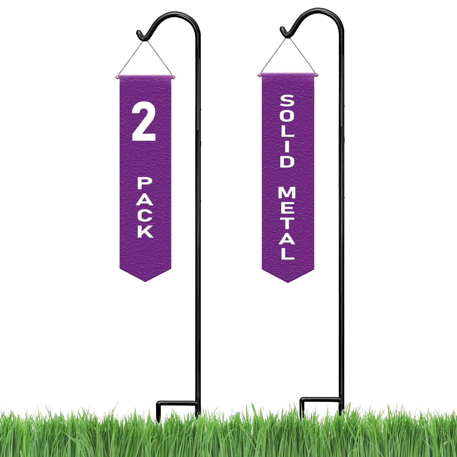 92-Inch Black Solid Metal Outdoor Shepherd Hooks (2 Pack)