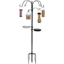 Ashman Online Deluxe Premium Bird Feeding Station, 22" Wide x 91" Tall (82inches Above Ground) Black Color with 4 Multiple Hooks and 4 Bird Feeders Hanging Kit