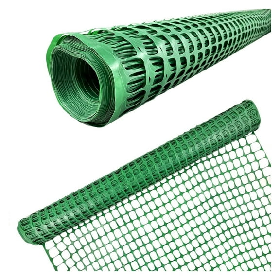 Ashman Plastic Mesh Fence, Construction Barrier Netting, Green, 4'x100' Feet, 1 Roll, Garden Fencing, Fences Wrap, Above Ground, for Snow, Poultry, Chicken, Deer, Patio, Garden Netting, Green 100FT