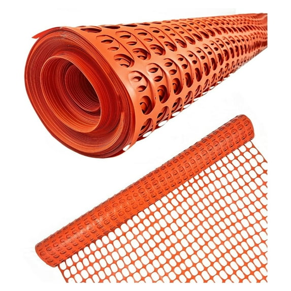Ashman Plastic Mesh Fence, Construction Barrier Netting, Orange, 4'x100' Feet, 1 Roll, Garden Fencing, Fences Wrap, Above Ground, for Snow, Poultry, Chicken, Deer, Patio, Garden Netting, Orange 100FT
