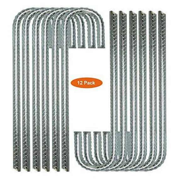 Ashman Ground Metal Rebar Steel Stake Anchor 12 Inches for Tents, Canopies, Sheds, Swing Sets, 12 Pack