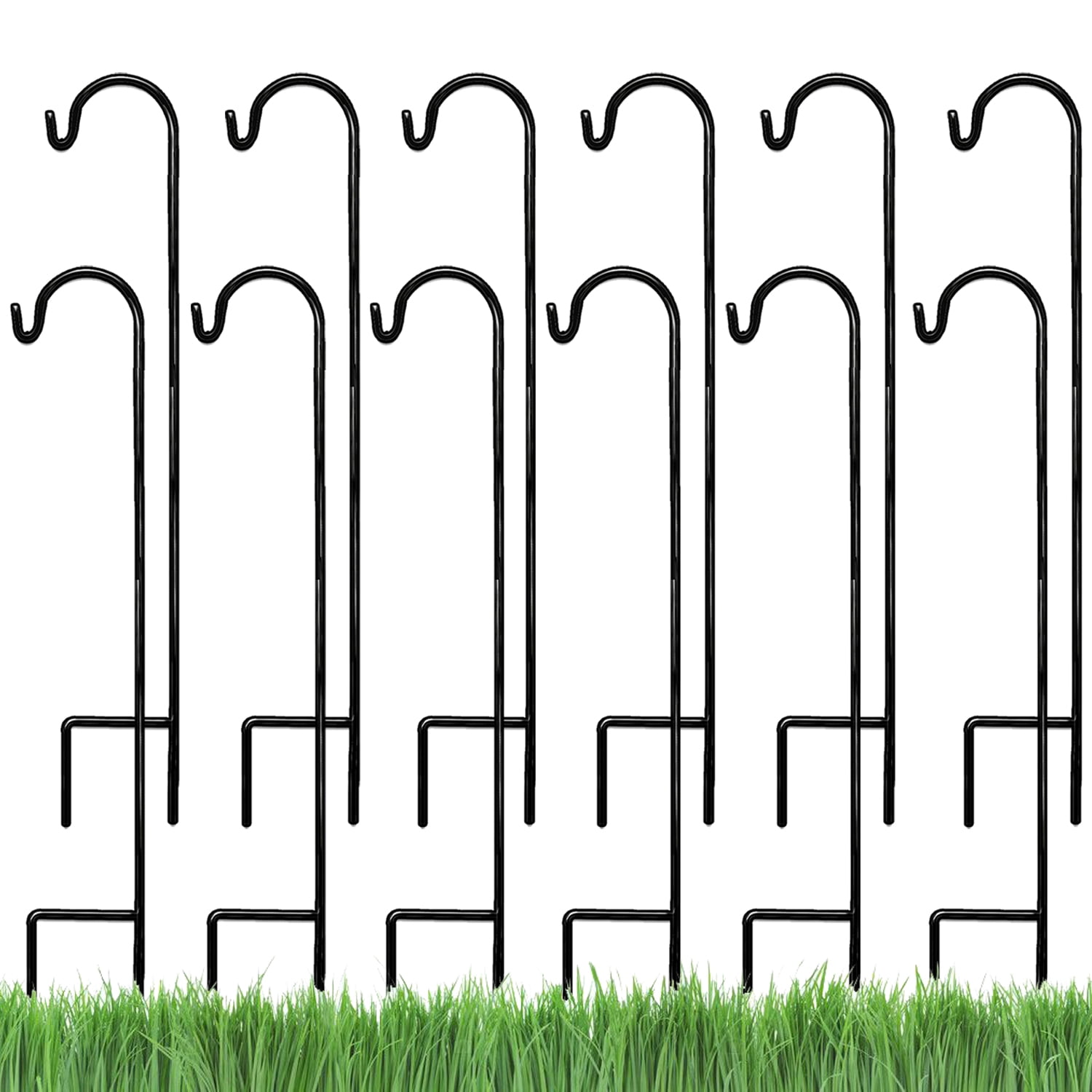 Ashman 35-Inch Black Metal Shepherd's Hook Outdoor Plant Hanger Set