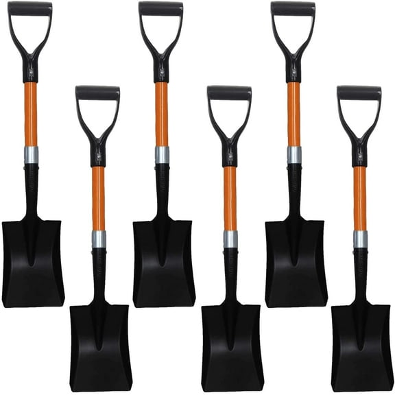 Ashman Square Shovel, 27-Inch with D-Cup, Mini Handle, Orange, 6 Pack – Durable Build