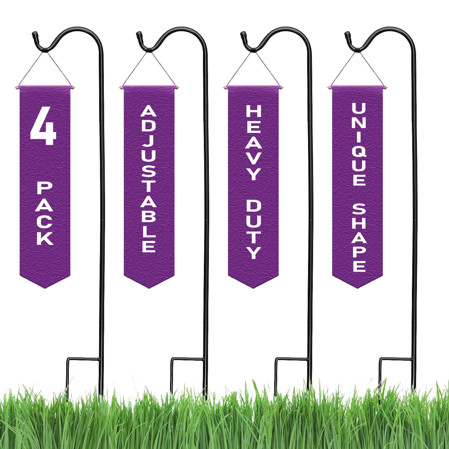 35-Inch Black Glossy Metal Shepherd Hooks for Outdoor Decor, 4-Pack