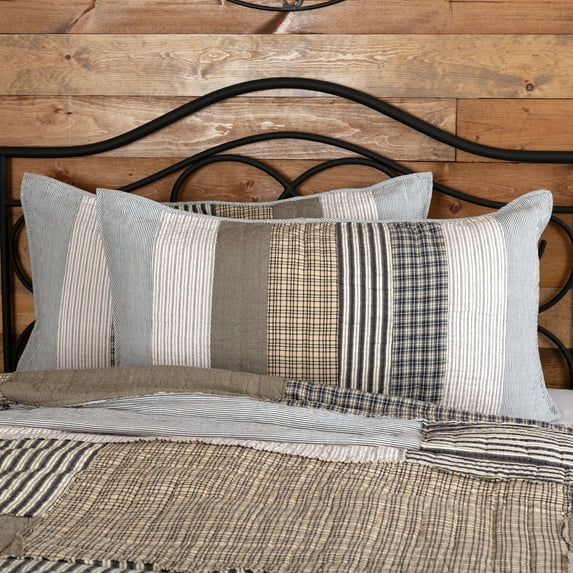 VHC Brands Ashmont Quilted King Sham Cozy Soft Cotton Pillow Cover Farmhouse Country Rustic Gray White Tan 21x37