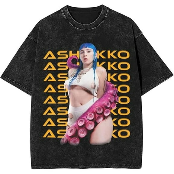Ashnikko Merch T-shirt Washed 90s Short Sleeves Cool Neutral Summer Loose Trendy Street Tops