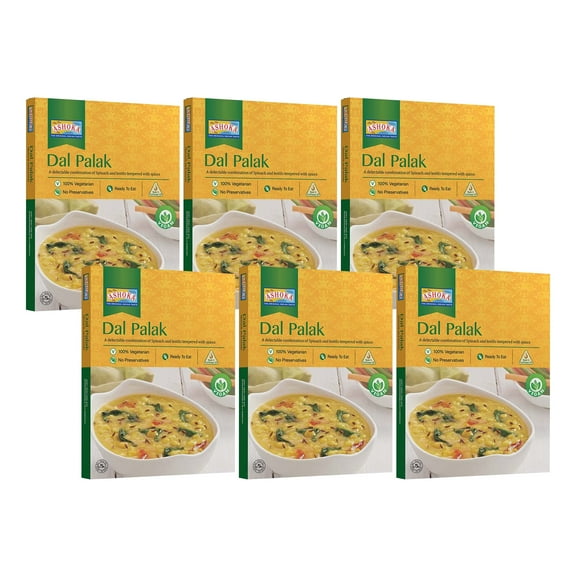 Ashoka All-Natural Entrees 1932, Vegan Spinach and Lentils, Microwave Friendly Meals, Authentic Indian Dal Palak, Great for Outdoors, Kosher Certified, Gluten-Free & with No Preservatives, Pack of 6