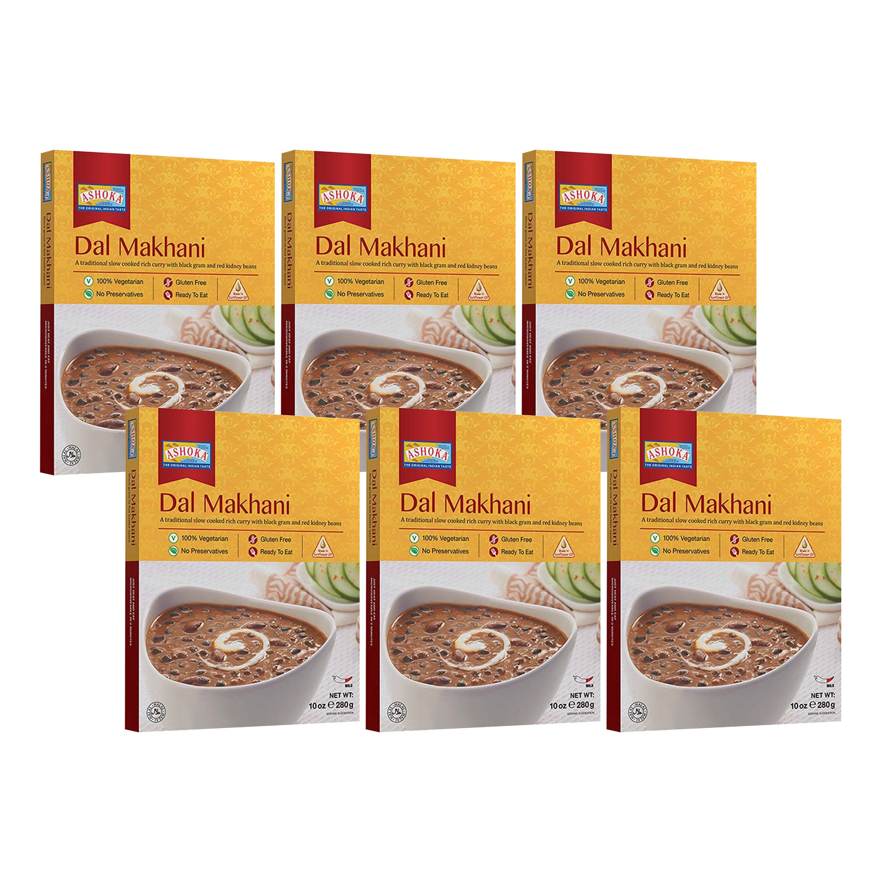 Ashoka Authentic Indian 1932, Vegetarian Beans Curry, Gluten-Free Ready to Heat Food, Kosher Certified, All Natural Everyday Dal Makhani, Healthy Work Lunch, No Preservatives, Pack of 6