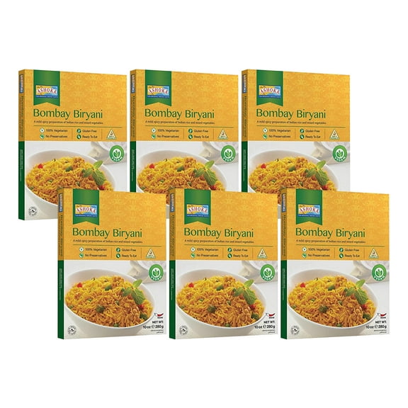 Ashoka Heat & Eat Rice 1932, Vegan Biryani Rice, All-Natural Instant Meals, Bombay Biryani, Kosher Certified Portable Lunch, Made from Aged Basmati Rice, Gluten-Free, No Preservatives, Pack of 6