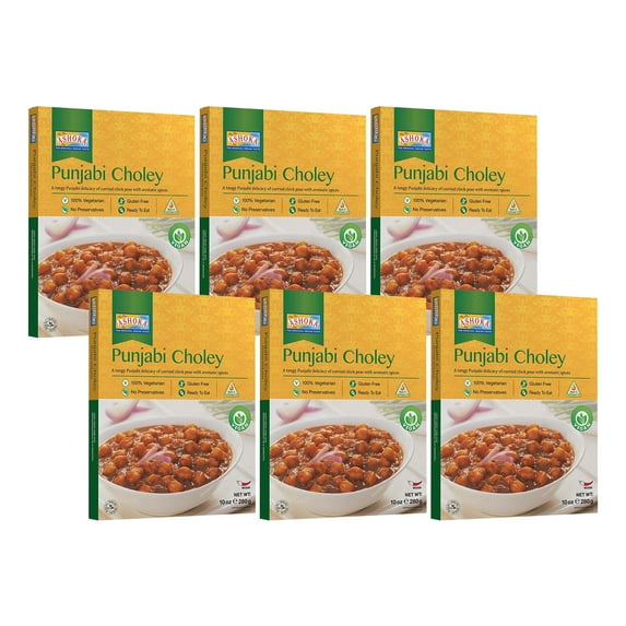 Ashoka Indian Entrees 1932, Vegan Savory Chickpeas, All-Natural, Heat & Serve Instant Meals, Punjabi Choley, Kosher Certified, Travel Friendly, Gluten-Free, and with No Preservatives, Pack of 6