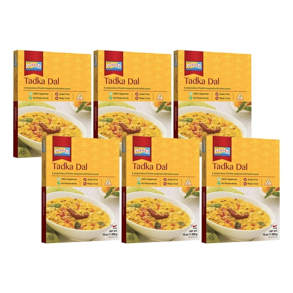 Ashoka Indian Meals 1932, Heat & Serve Vegetarian Lentils, Everyday Dal, All-Natural Indian Dal Tadka, Kosher Certified, Camping Friendly Food, Gluten-Free & with No Preservatives, Pack of 6