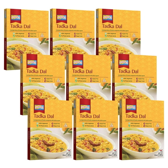 Ashoka Indian Meals 1932, Heat & Serve Vegetarian Lentils, Everyday Dal, All-Natural Indian Dal Tadka, Kosher Certified, Camping Friendly Food, Gluten-Free & with No Preservatives, Pack of 9