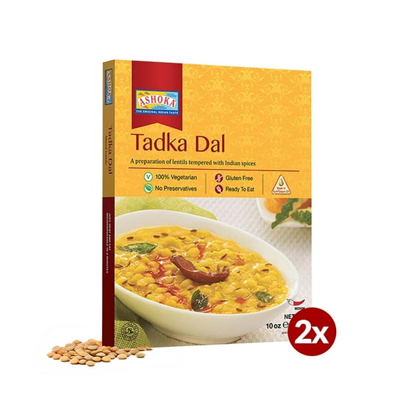 Ashoka Indian Meals 1932, Heat & Serve Vegetarian Lentils, Everyday Dal, All-Natural Indian Dal Tadka, Kosher Certified, Camping Friendly Food, Gluten-Free & with No Preservatives, Pack of 2