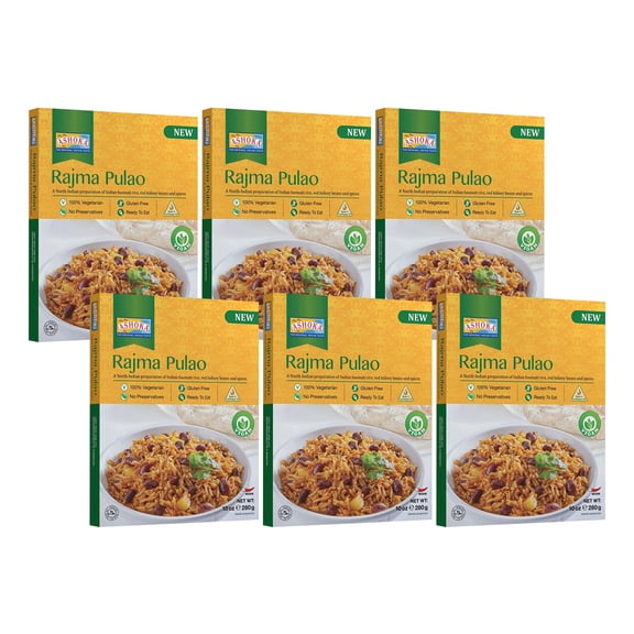 Ashoka Meals 1932, Authentic Indian Cuisine, Vegan Red Kidney Beans Rice, All-Natural, Aged Basmati Rice, Heat & Serve Real Rajma Pulao, Kosher Certified with No Preservatives, Pack of 6