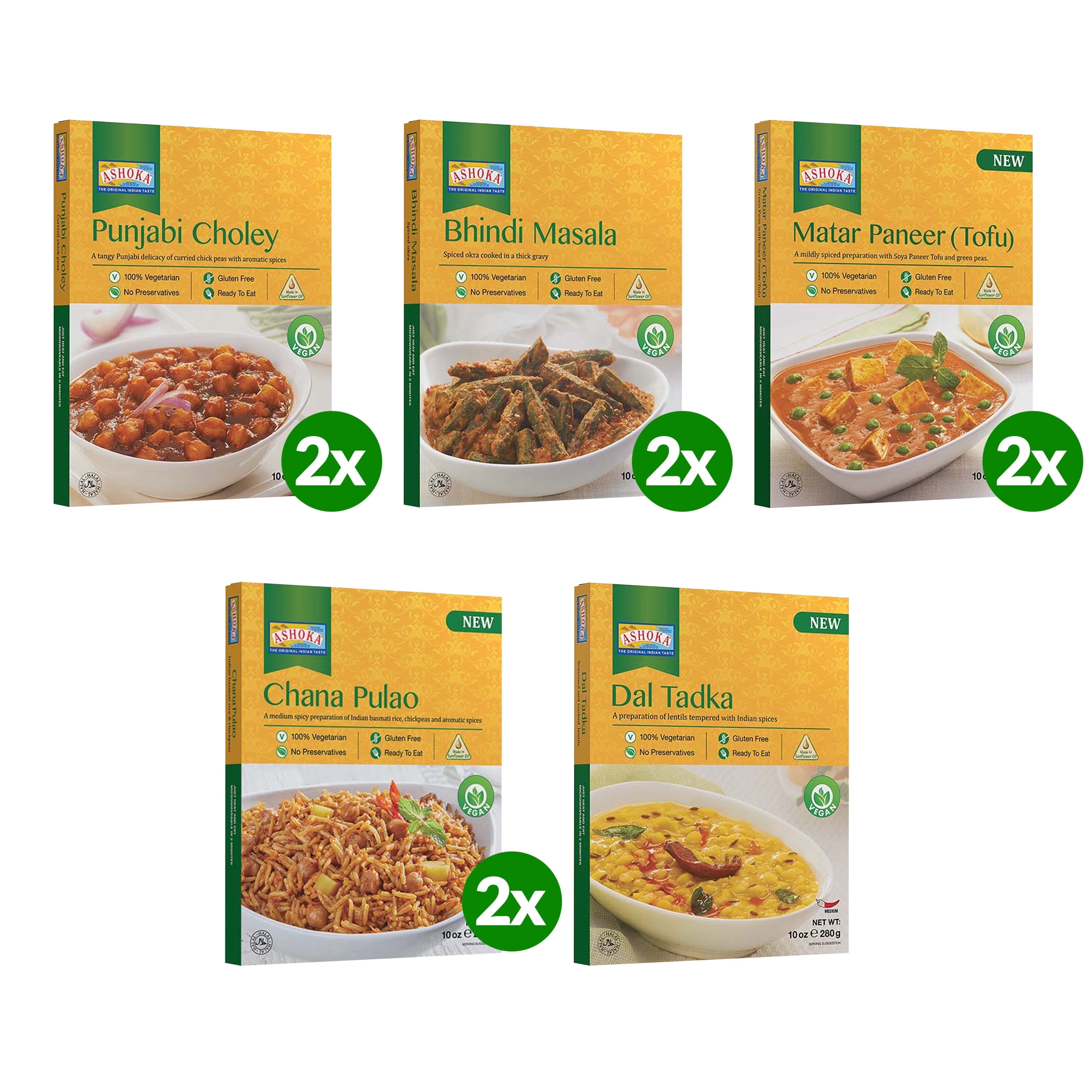 Ashoka Meals 1932, Heat & Eat Meal Kit, Customer Favorites, Kosher Certified, Plant-Based Variety Pack, On the Go Meal, Great for Outdoors, Authentic Indian Food, No Preservatives, Pack of 9