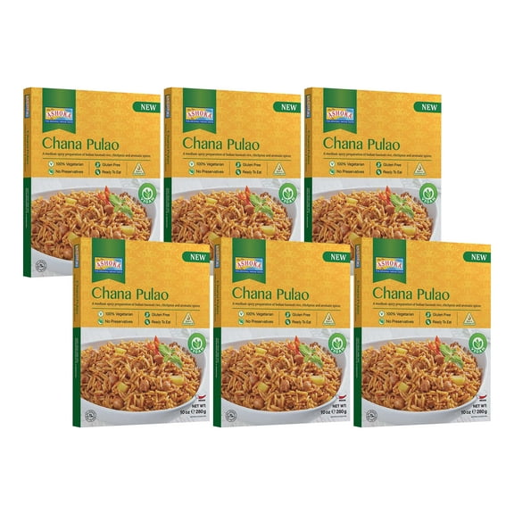 Ashoka Meals 1932, Instant Rice, Vegan Chickpea Rice, All-Natural, Kosher Certified, Ready to Eat Pilaf, Chana Pulao, Made from Aged Basmati Rice, Authentic Indian Meals, No Preservatives, Pack of 6