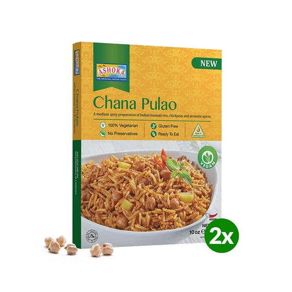 Ashoka Meals 1932, Instant Rice, Vegan Chickpea Rice, All-Natural, Kosher Certified, Ready to Eat Pilaf, Chana Pulao, Made from Aged Basmati Rice, Authentic Indian Meals, No Preservatives, Pack of 2