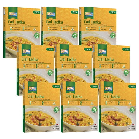Ashoka Meals 1932, Plant-Based Lentils Curry, All-Natural Ready to Eat Meals, Authentic Dal Tadka, Portable Indian Food, Great for Lunch, Kosher Certified, Gluten-Free, No Preservatives, Pack of 9